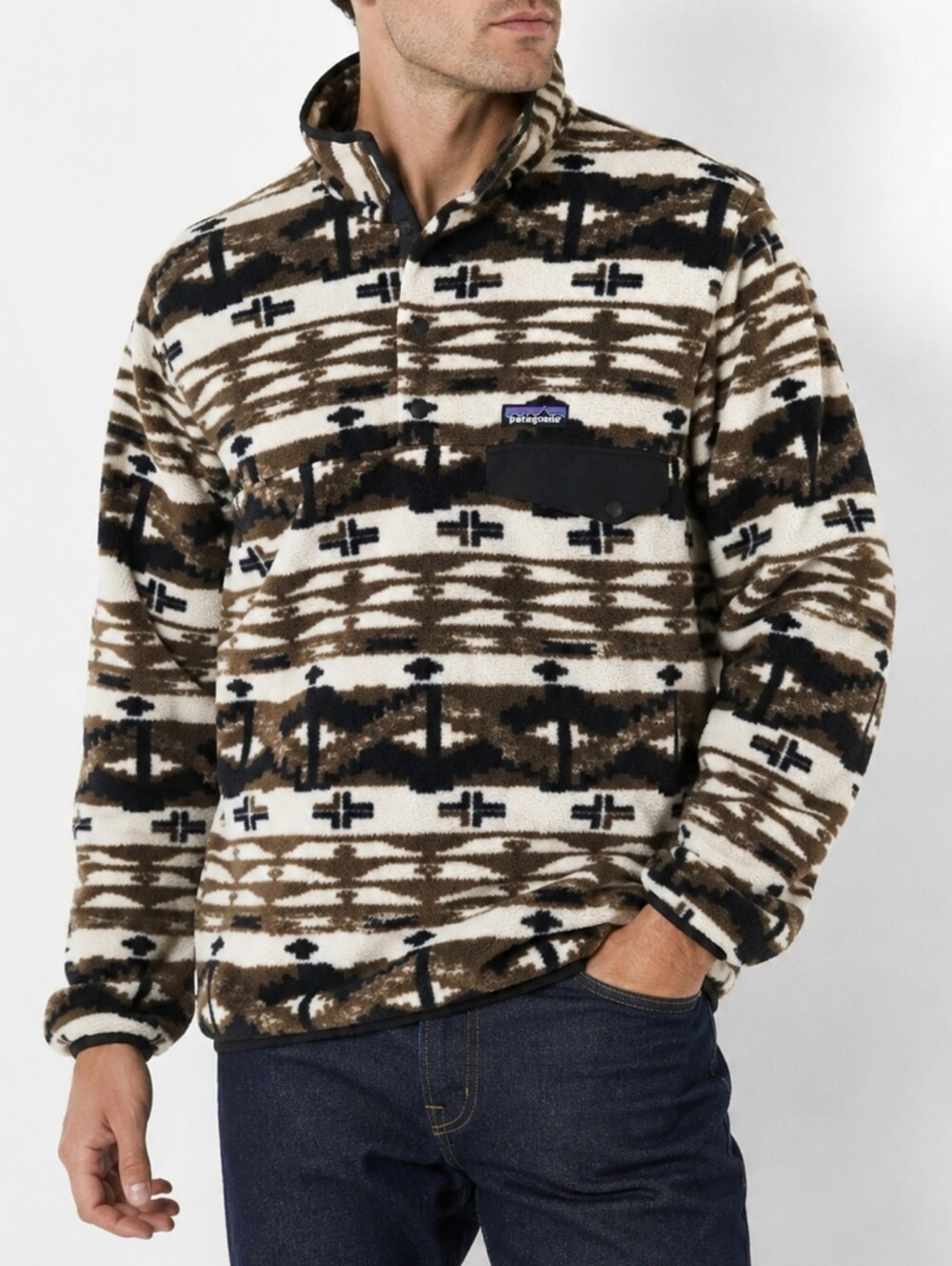 Patagonia Synchilla Snap-T Aztec Shepherd Knit Fleece Pullover Birch White M